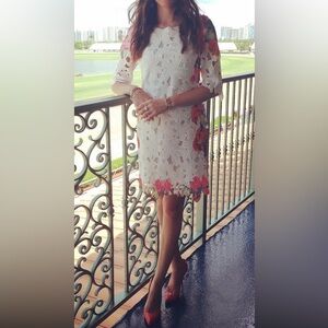 White floral lace shift dress